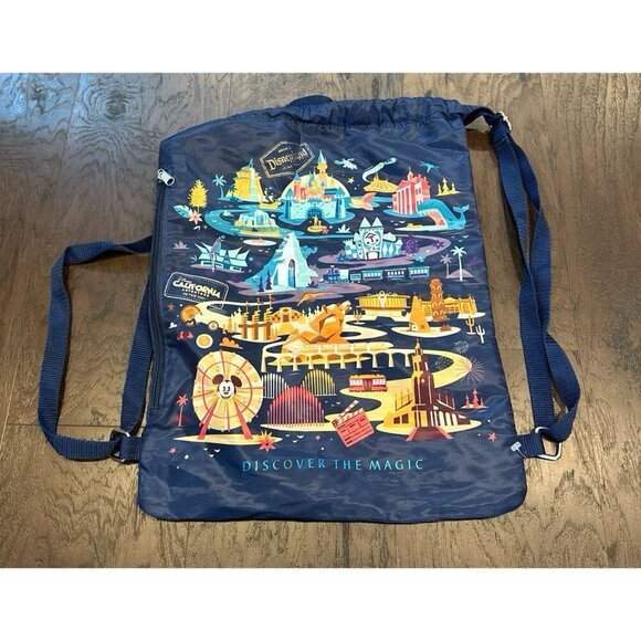 Rare DISNEY PARKS 20th Anniversary CALIFORNIA ADVENTURE Backpack Cinch Bag - Picture 1 of 2